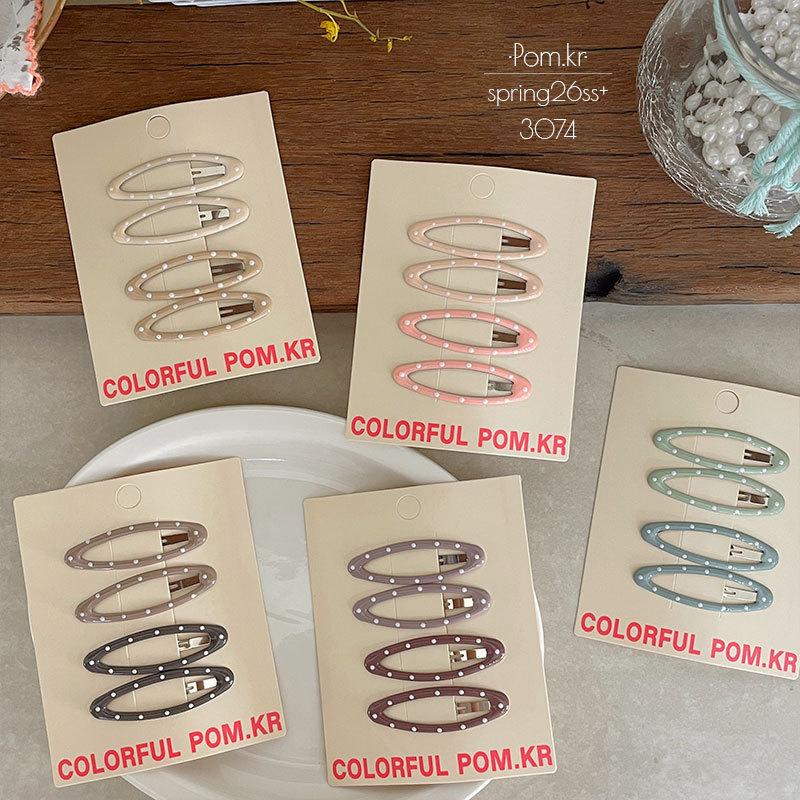 Spring new Korean-style polka dot oval hairpin for children, simple and sweet bye-bye clip, oil-dripping ins girl hairpin details Picture