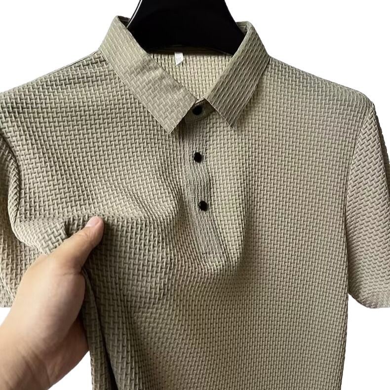 Ice silk T-shirt men's summer business high-end solid color cheap top, mesh fabric short-sleeved shirt cross-border wholesale Item Picture