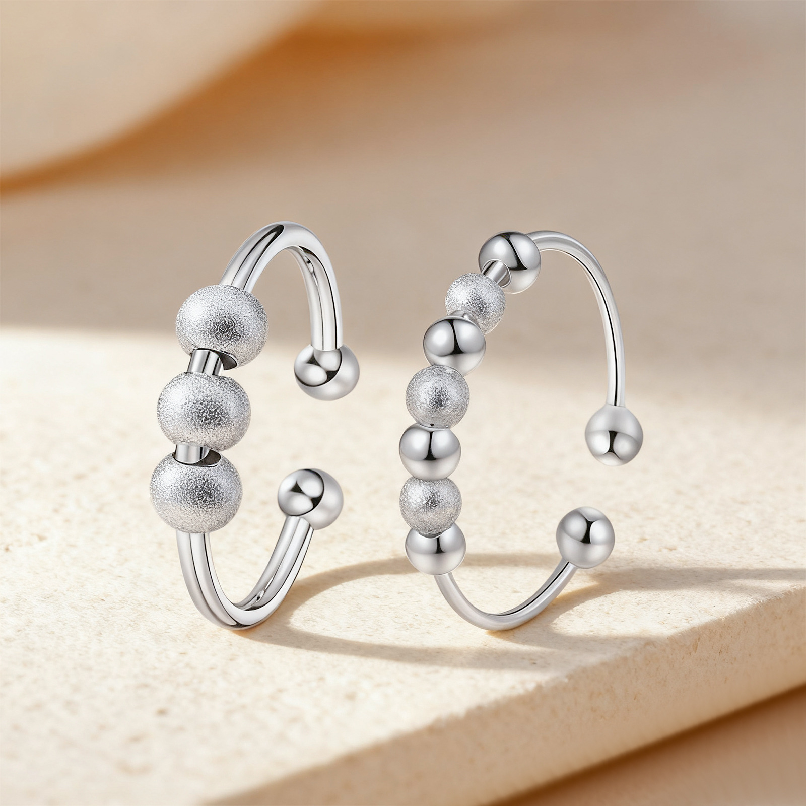 New cross-border rotating ring, universal wheel ring, anxiety ring for women and men, adjustable thin bead ring accessory details Picture