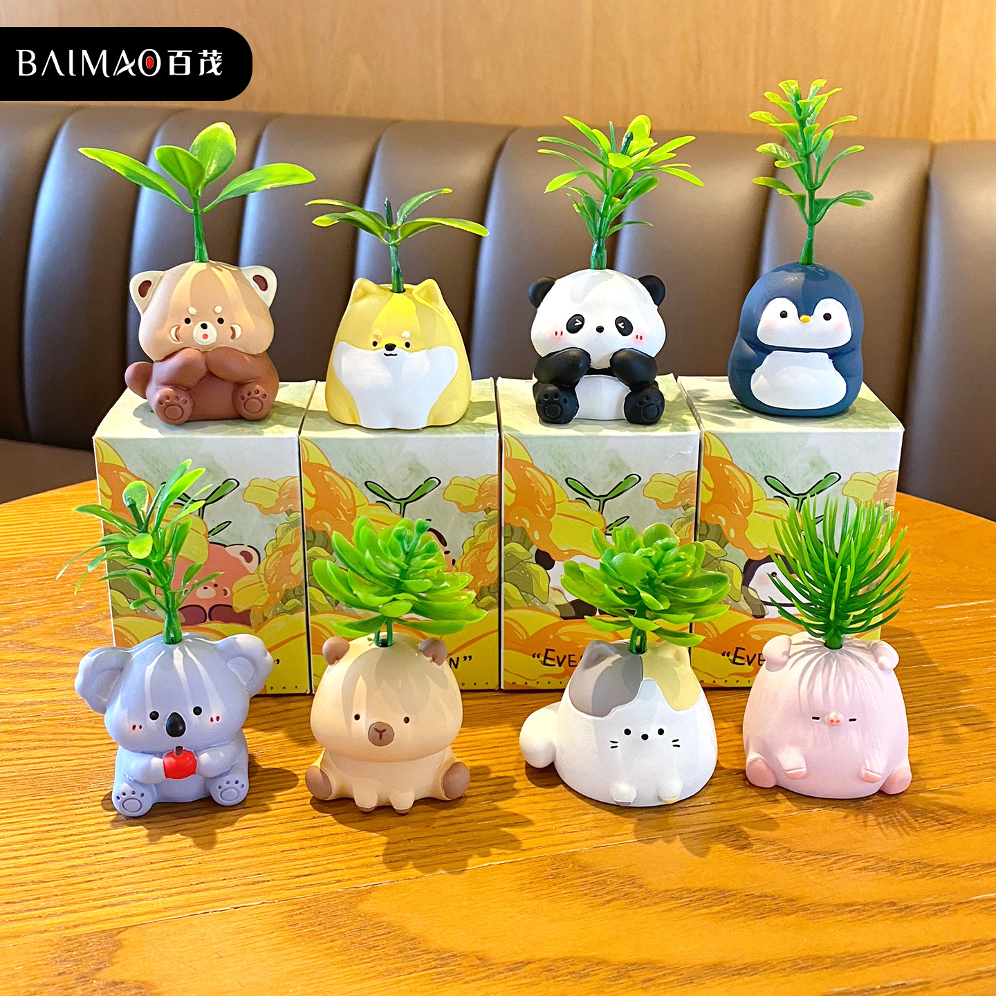 百茂原创萌宠常青树脂公仔摆件创意可爱水豚熊猫桌面装饰车载摆饰