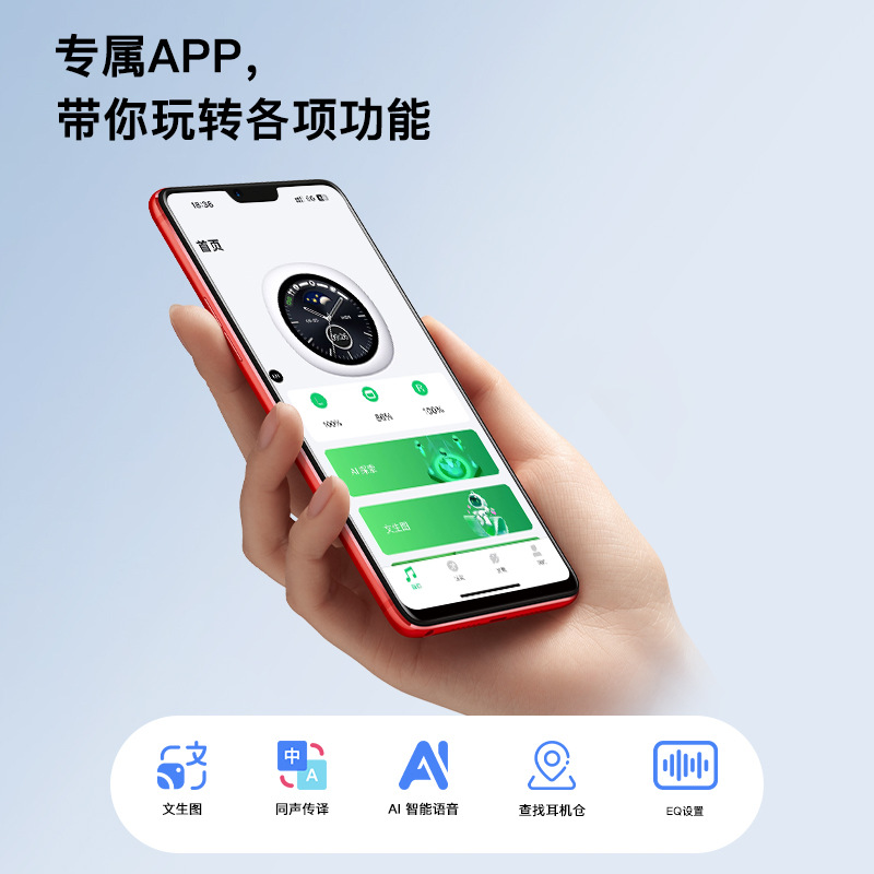 Cross-border smart headphones for foreign trade, AI translation, multi-functional alarm clock, digital display, ear compartment, wireless Bluetooth headphones details Picture