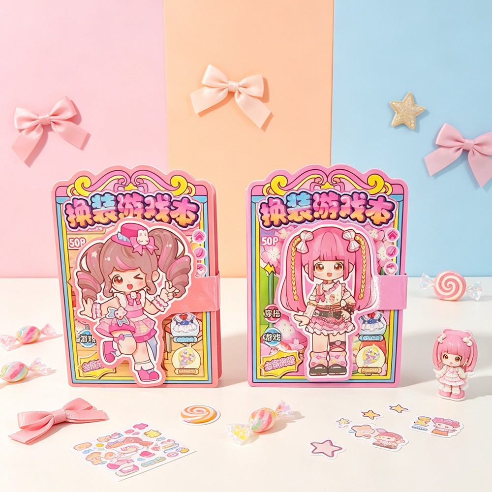Cartoon pocket dress-up sticker book, children's cartoon dress-up Bean book, mini portable pocket book, no need for cutting gifts Specification image