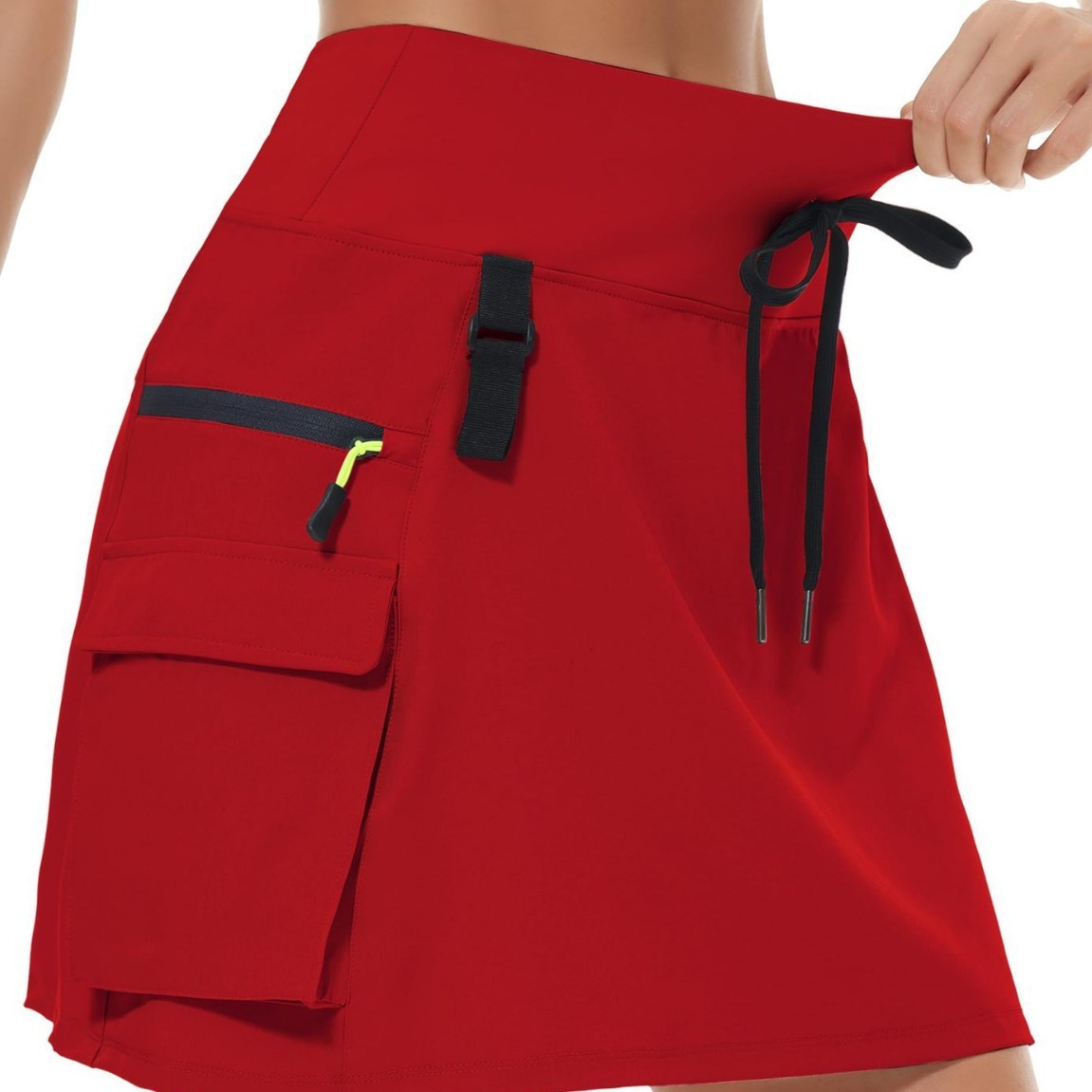A cross-border bestseller for women's summer, a new polyester quick-drying elastic belt with zipper pocket sports tennis dress Specification image