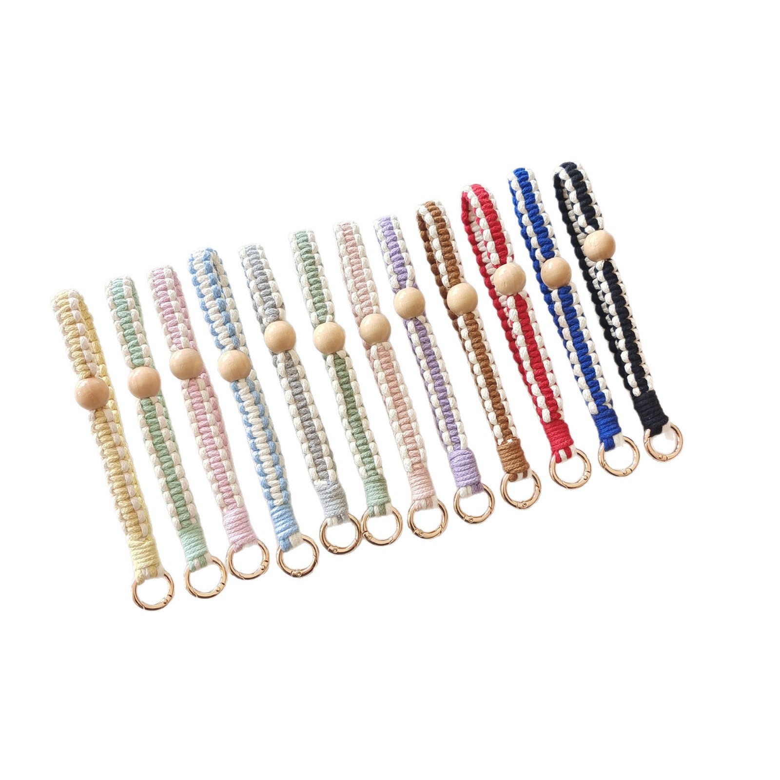Factory direct sales of cross-border wooden bead woven mobile phone lanyard, Bohemian vacation style woven car keychain pendant Item Picture
