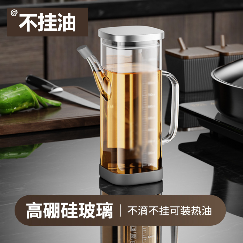 Glass oil pot, leak-proof bottle, kitchen household, non-stick oil container for seasonings such as soy sauce and vinegar, stainless steel large oil tank details Picture