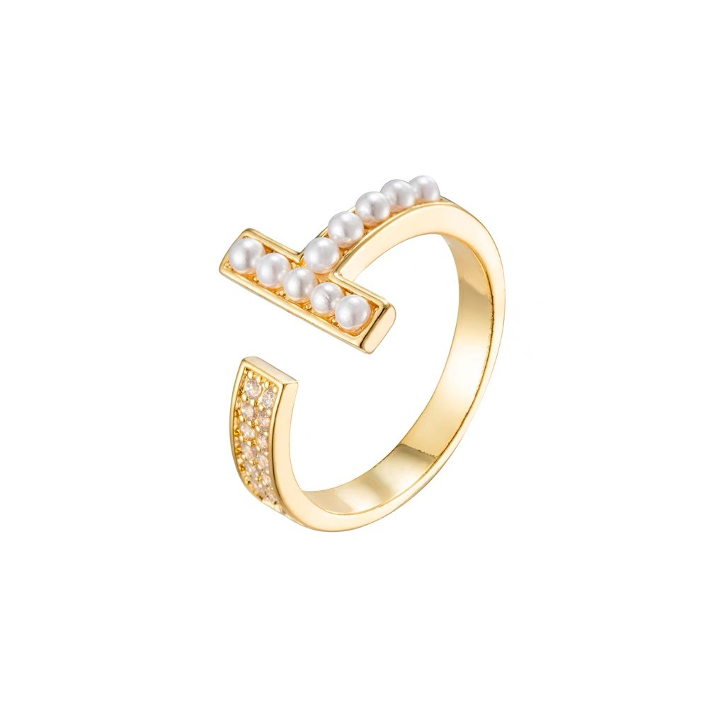 T-letter small pearl ring, children's Instagram trendy and fashionable super fairy open ring, exquisite and fashionable Internet celebrity index finger wholesale Application Scenario