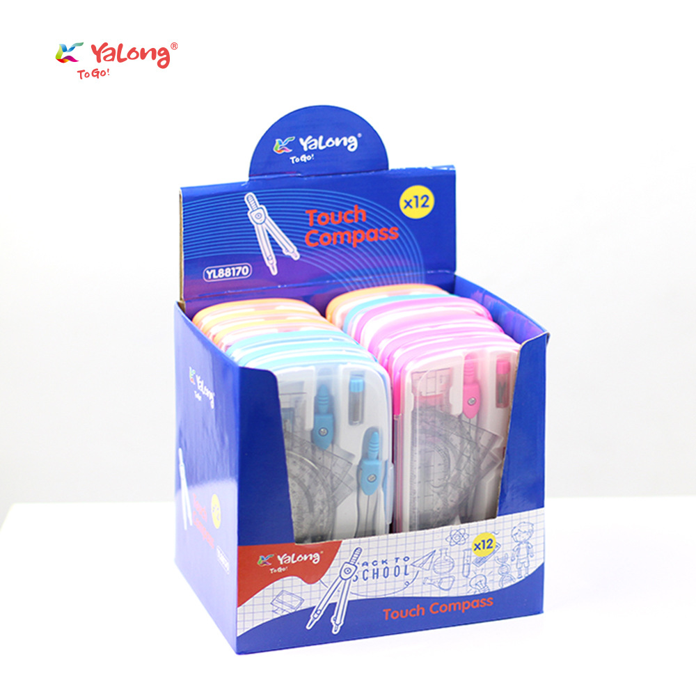 Yalong Cross-border Professional children's pencil compass set, round radius size scale, colored plastic compass for schools details Picture