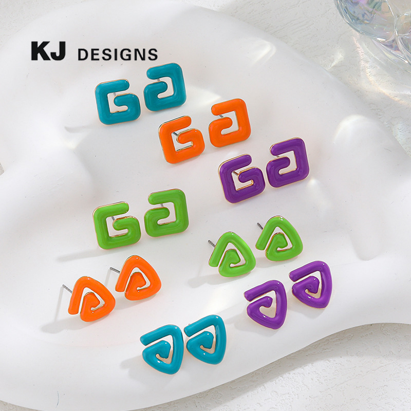 肯杰 2023夏季新款滴油左右边符号耳钉女 欧美跨境多巴胺糖果耳饰