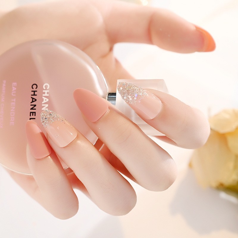 Cross-border exclusive flash pink color-blocking and dazzling nail art, 24 pieces of finished nail art, wearable detachable false nails Specification image