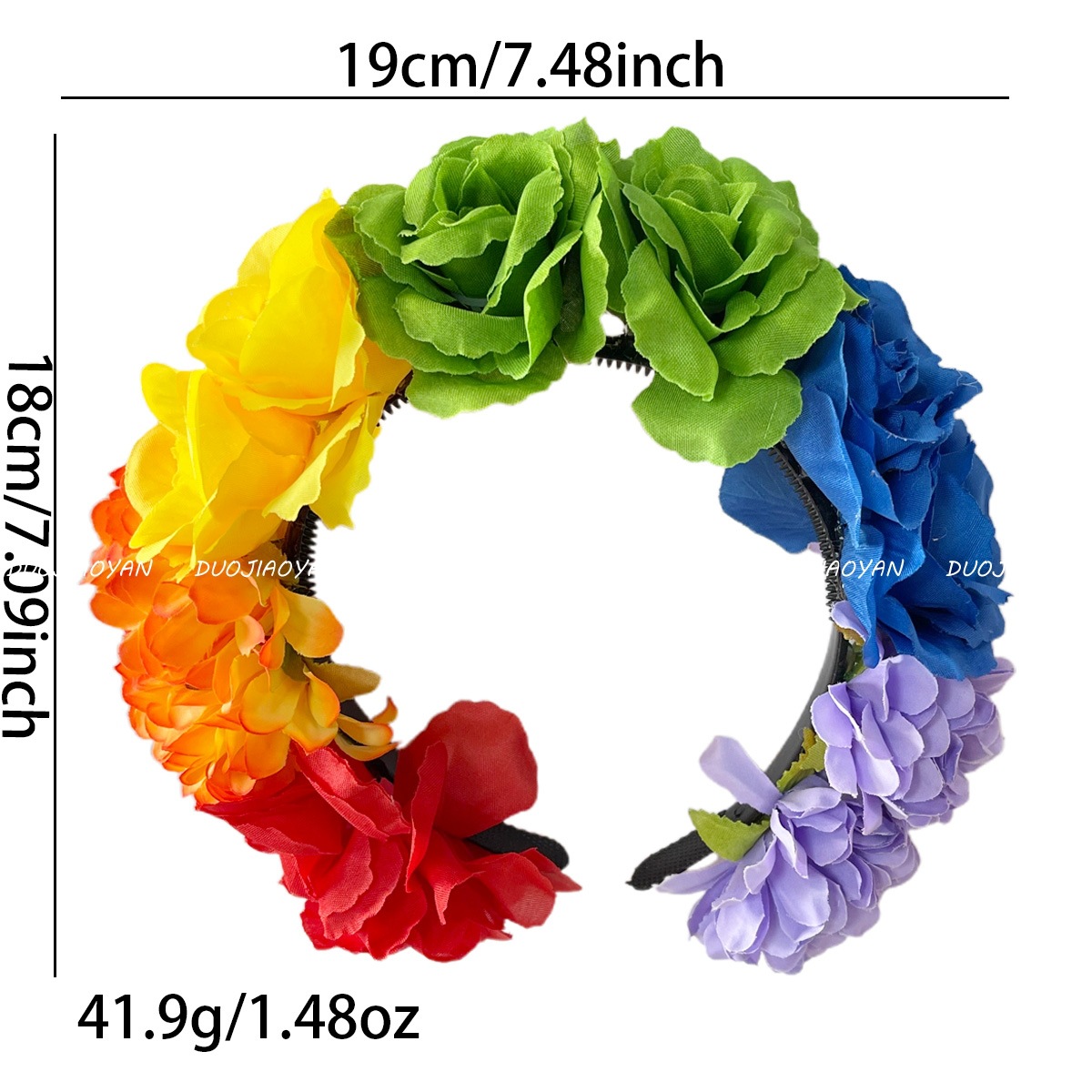 The new cross-border flower headband, featuring colorful and realistic flowers, is a high-end hair accessory with a high top of the head. It is a carnival style headband for women Item Picture