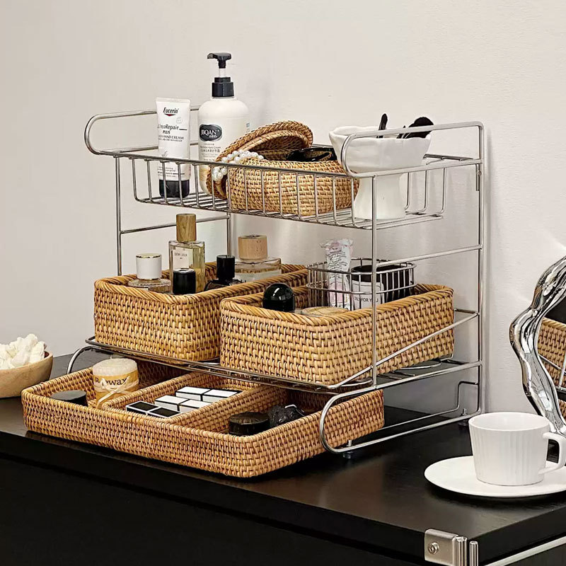 轻奢高级感304不锈钢多功能三层香水化妆品台面收纳整理置物架详情图2