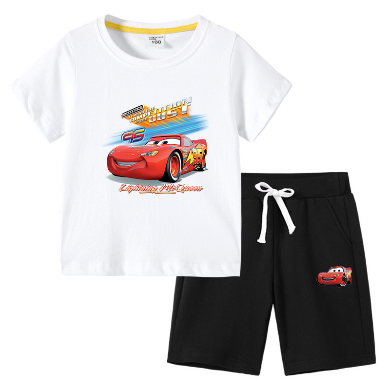 2023 Summer New Lightning McQueen Children's Wear ins Korean Version Cotton Children's short-sleeved and mid-length Pants two-piece set Specification image