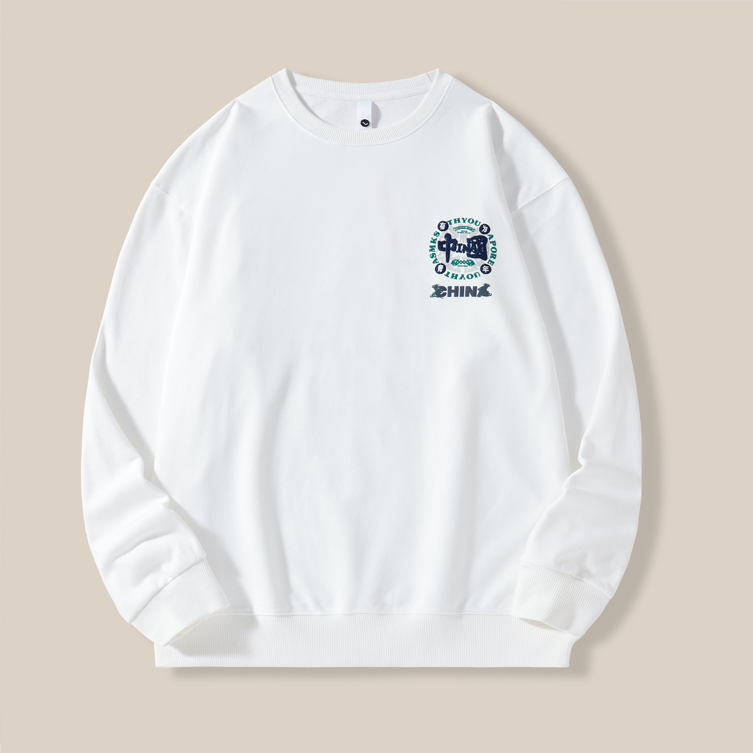 ins trendy brand, Chinese-style embroidered sweatshirt for men, loose-fitting, large-sized men's jacket with round neck, one-piece delivery Specification image