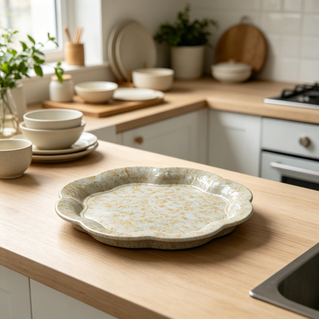 Direct sales from an export-oriented manufacturer of light brown textured melamine dinner plates in commercial stock. Durable and wear-resistant round melamine products