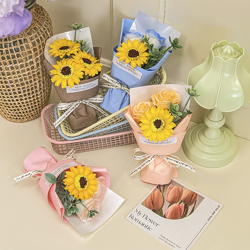 母亲节迷你口袋花束玫瑰向日葵永生花伴手礼生日礼物装饰香皂花