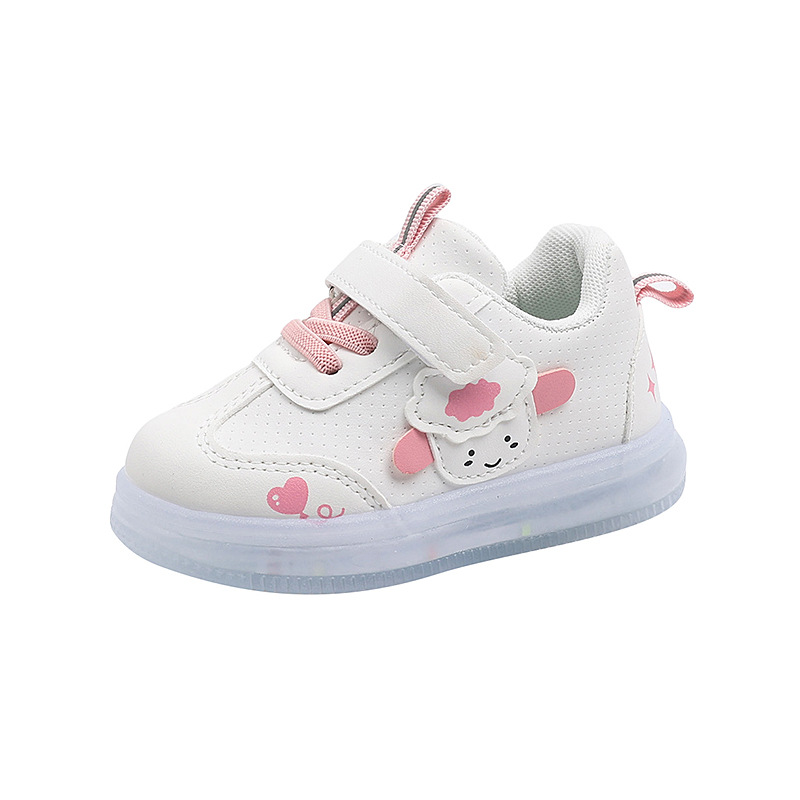 宝宝运动鞋步鞋亮灯春秋新款软底学防滑单鞋男童女童婴幼儿小童鞋白底实物图