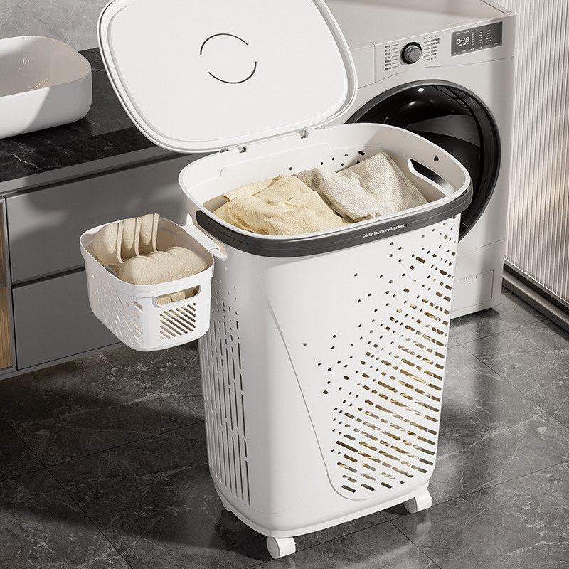 Free shipping for household dirty clothes baskets, clothes storage baskets, plastic bathroom and toilet dirty clothes baskets, one-piece consignment Application Scenario