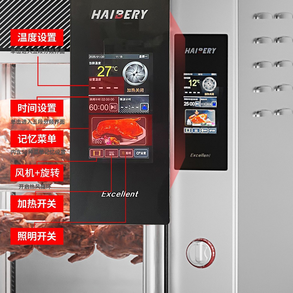 Commercial multi-functional chicken roasting oven, fully automatic hot air circulation, integrated oven for roast duck and pork belly, catering equipment Application Scenario