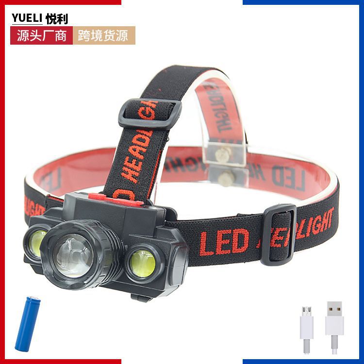Outdoor LED camping fishing headlamp, long-lasting lithium battery zoom strong light charging emergency lighting lamp, ultra-bright headlamp Item Picture