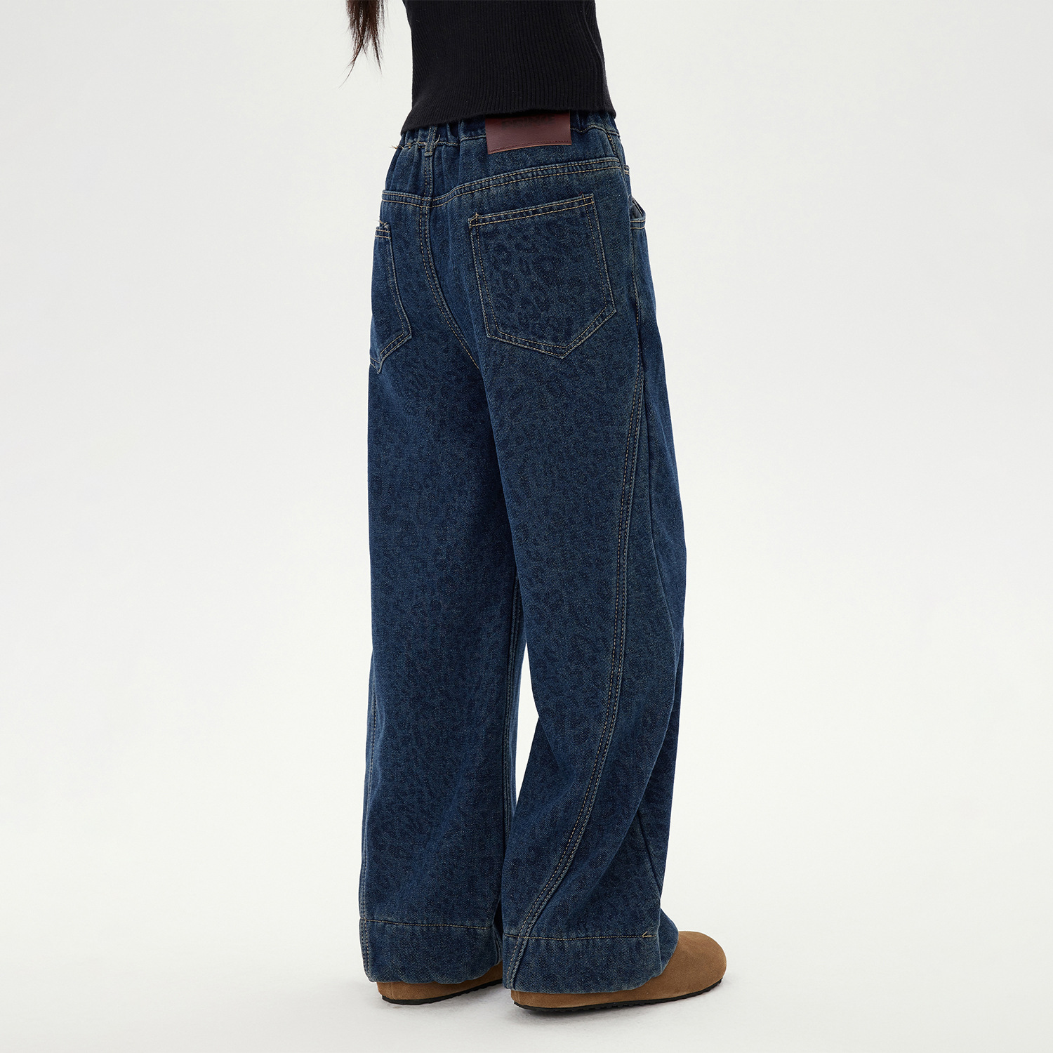 Girls' leopard print jeans 2025 Autumn/Winter new style Children's fleece warm straight-leg pants Thickened casual wide-leg pants