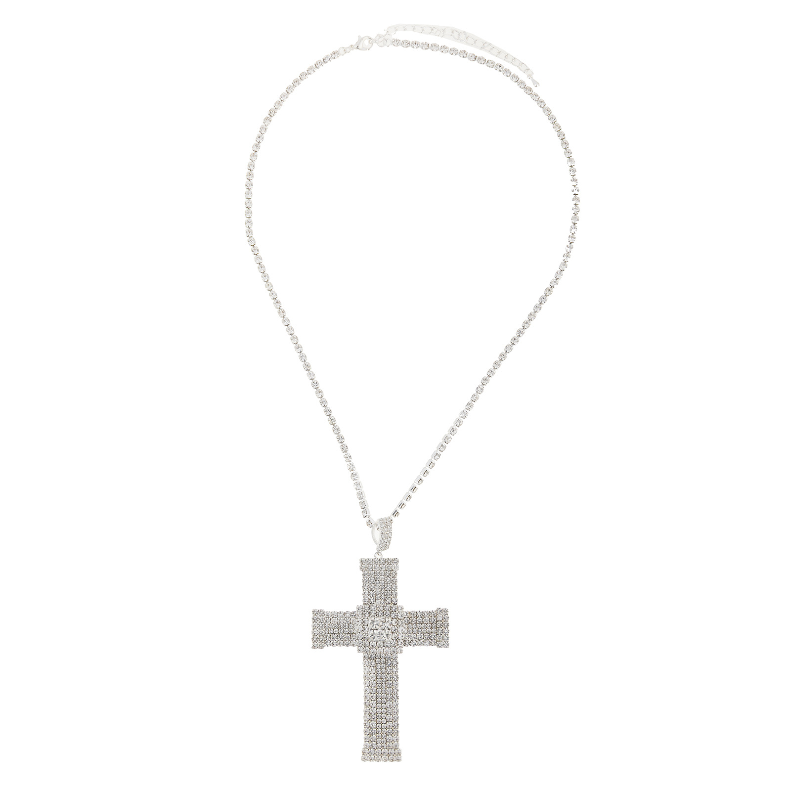 This is a new cross-border necklace from Europe and America. It features an exaggerated cross water diamond necklace, a unique and trendy long pendant, and a grand, shiny necklace with full diamonds