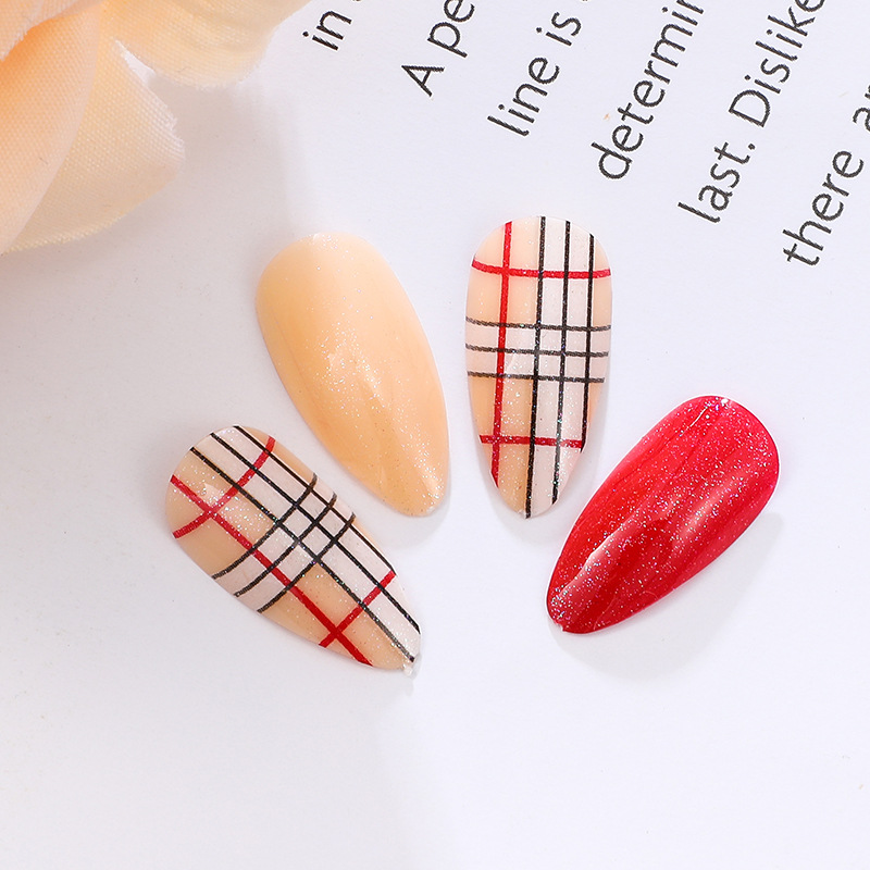 New striped nail tips, 24 pieces of finished nail tips, detachable teardrop nails, wearable nail false nails Application Scenario