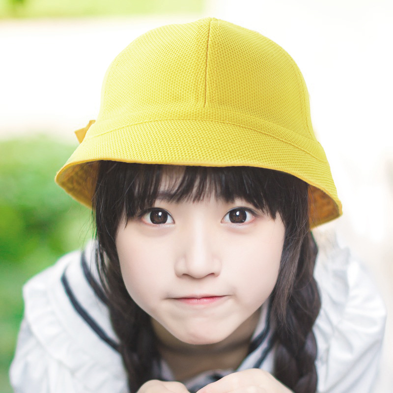 Japanese-style artistic Chibi Maruko-chan soft girl, soft and cute hat, bow, kindergarten sunshade, little yellow hat fisherman cosplay