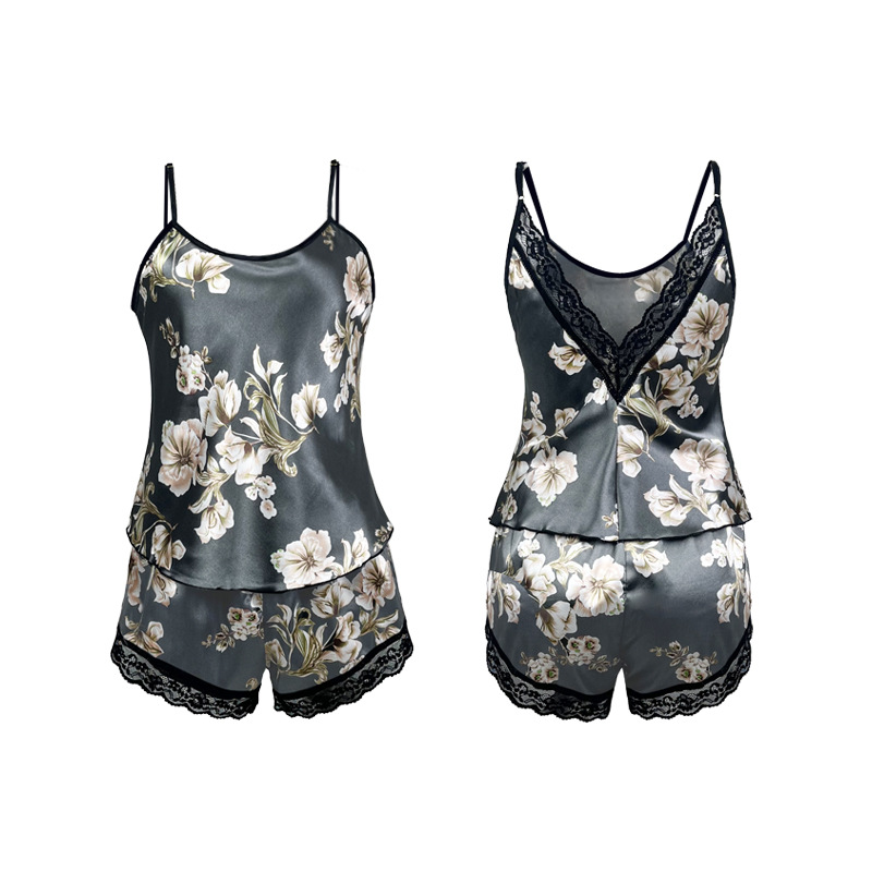 Feiyun's new cross-border sexy shorts, nightdress set, printed halter two-piece pajamas and home wear 557 Item Picture