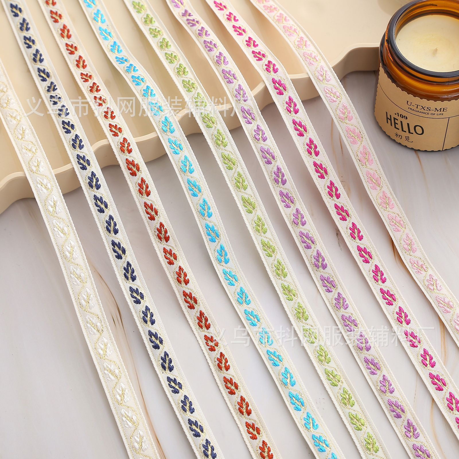 1.3cm handmade DIY bow, small leaf, jacquard embroidery, webbing, hair accessories, headwear, edge straps, direct supply from the manufacturer Specification image