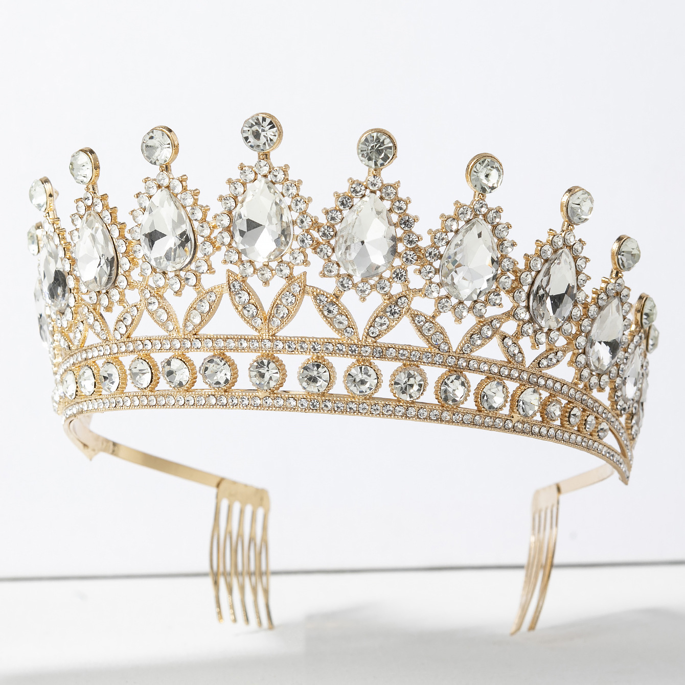 Baroque European and American bride headwear, water diamond comb crown headwear, AB water diamond talent show, grand crown wholesale Specification image