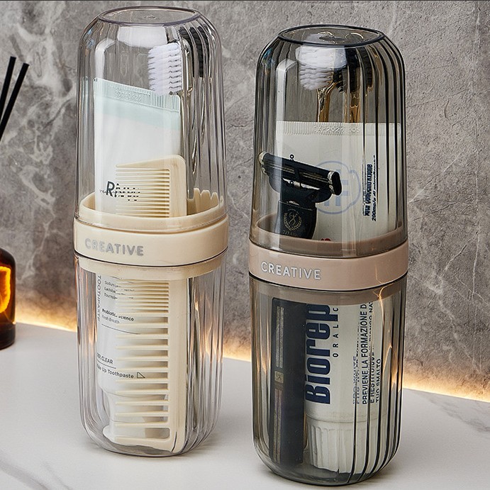 Simple and seamless wall-mounted toothbrush holder, toothbrush cup storage rack, no need for drilling in the bathroom, bathroom washbasin details Picture
