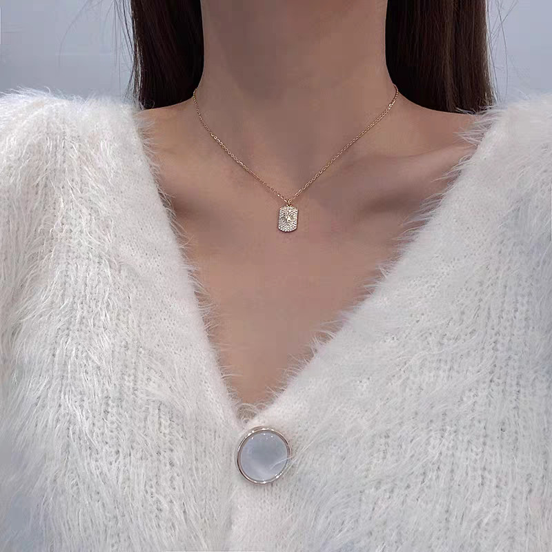 韩国镶钻十字架爱心项链小众设计金属冷淡风锁骨链毛衣链个性气质