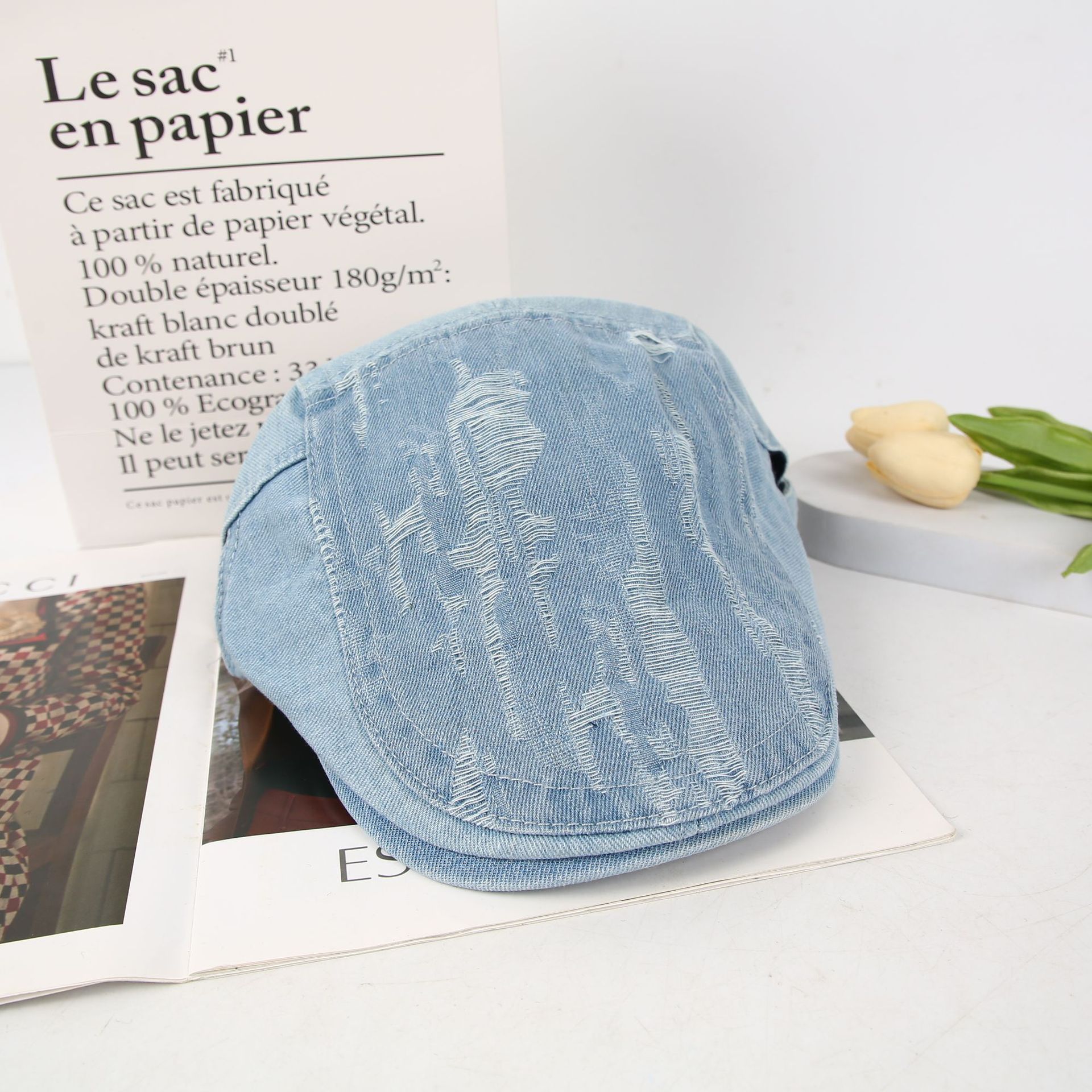 Japanese retro and aged denim forward hats, men's summer fashion, versatile and stylish, painter hats, newsboy hats, women's trendsetter details Picture