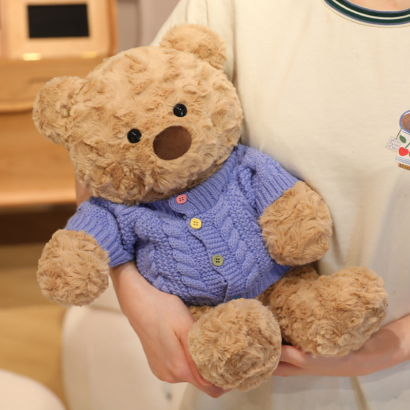 Colorful sweater bear, children's sleeping companion, plush toy doll, dressing brown bear, Children's Day birthday gift, soothing Application Scenario