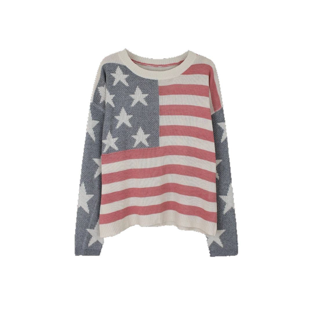 Foreign trade cross-border Amazon source manufacturer sweaters, women's knitted sweaters, American flag long-sleeved tops, spring and summer Item Picture