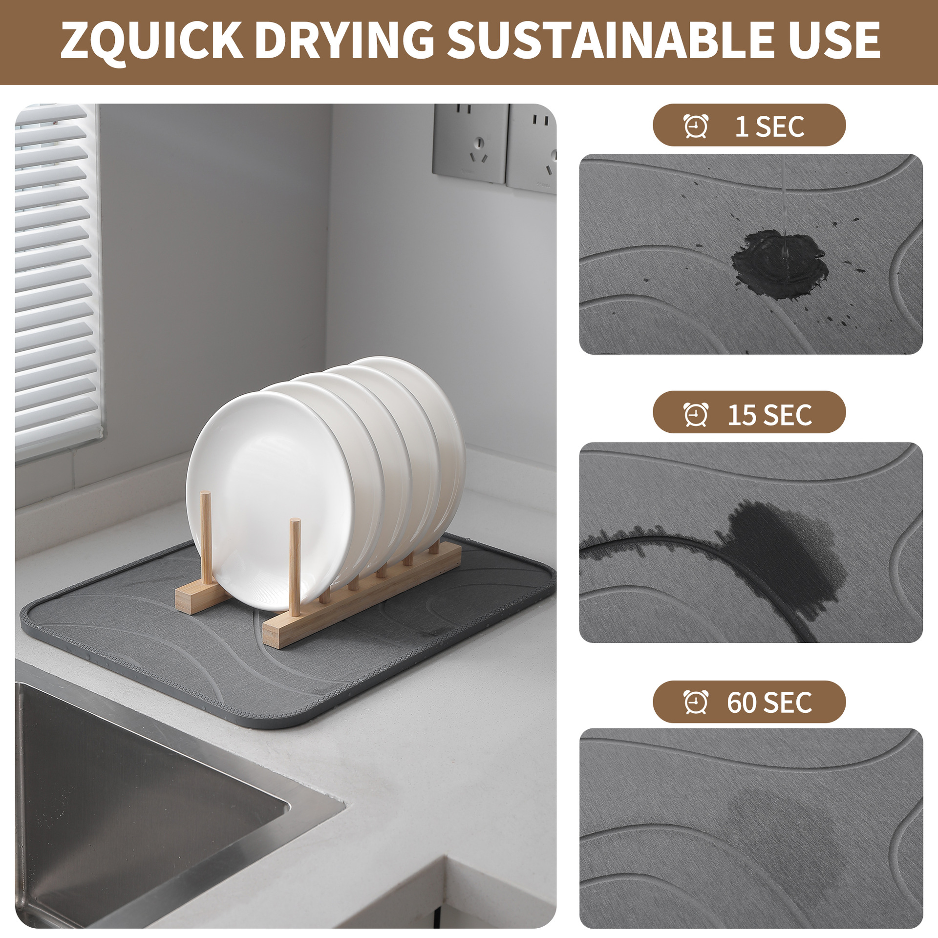 Cross-border new silicone case combined with diatomite absorbent board, kitchen draining and drying pad, countertop coffee pad, anti-slip details Picture