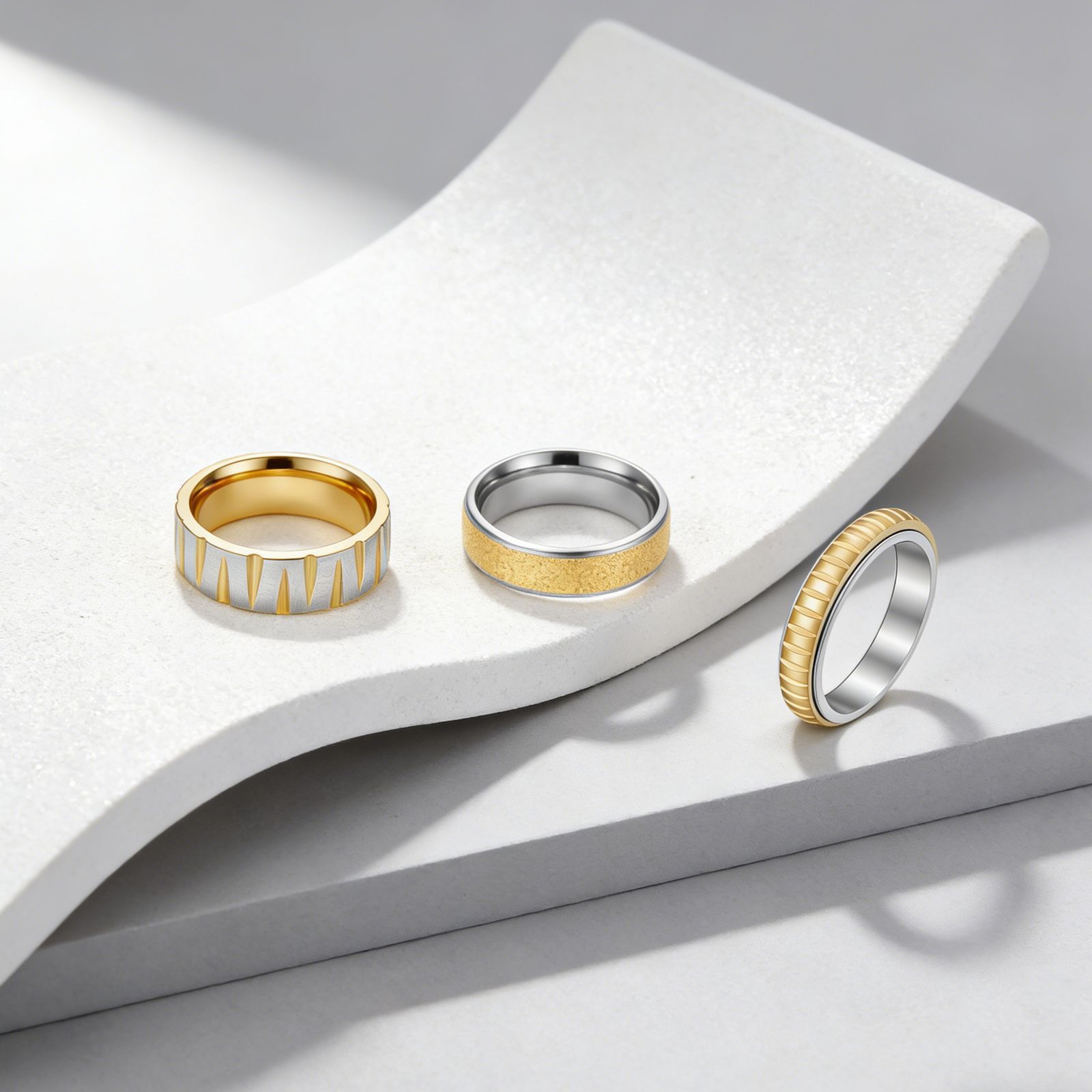 Wholesale of new cross-border best-selling products from Europe and America: Fashionable and versatile seven-color brushed ring, titanium steel conical striped ring details Picture