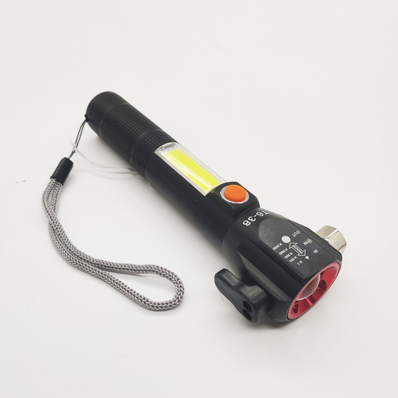 COB focused aluminum alloy LED outdoor emergency escape hammer flashlight solar warning device usb strong light Specification image