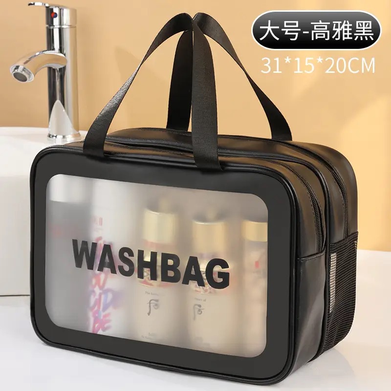 This large-capacity transparent PVC cosmetic product is a must-have for pink enthusiasts. It is waterproof, wear-resistant and easy to carry for storing cosmetics Specification image