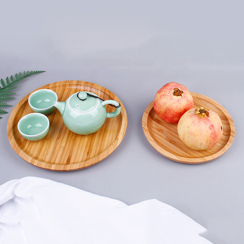 Wholesale of creative round bamboo tea trays, home and hotel fruit bread solid wood trays, living room Japanese tea set trays details Picture