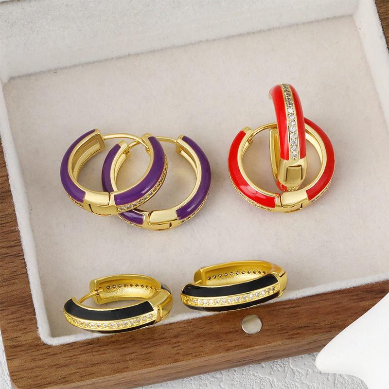 European and American simple inS-style geometric circle earrings, women's accessories, copper micro-inlaid zircon oil drop ear rings and earrings wholesale Specification drawing