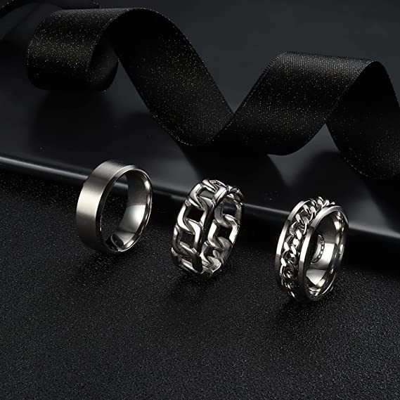 Amazon burst set 8mm negro europeo y americano hombres anillo de cadena de arena cepillado acabado mate titanio acero accesorios Specification image