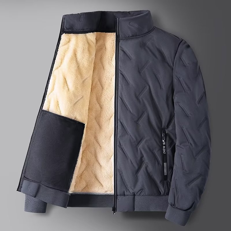 Lambskin cotton-padded jacket for men in winter, thickened and fleece cotton-padded jacket for warmth, loose and oversized cotton-padded jacket for dad details Picture