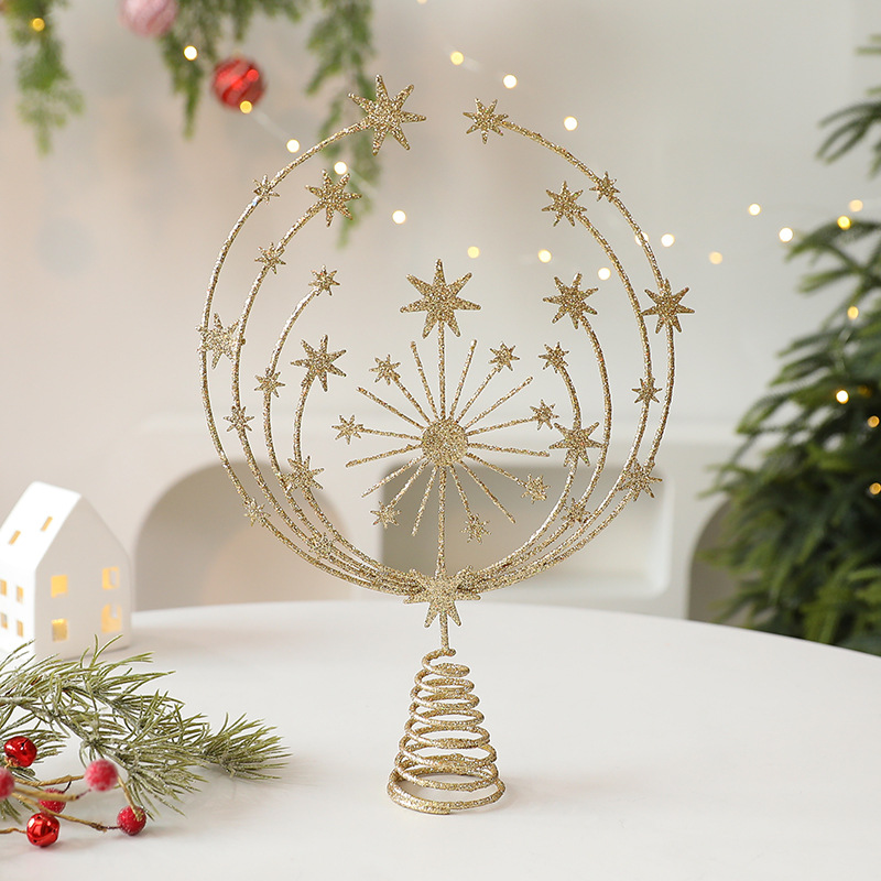 New iron Christmas tree top star decorative item, Christmas scene arrangement, Christmas tree decoration, tree top star Application Scenario