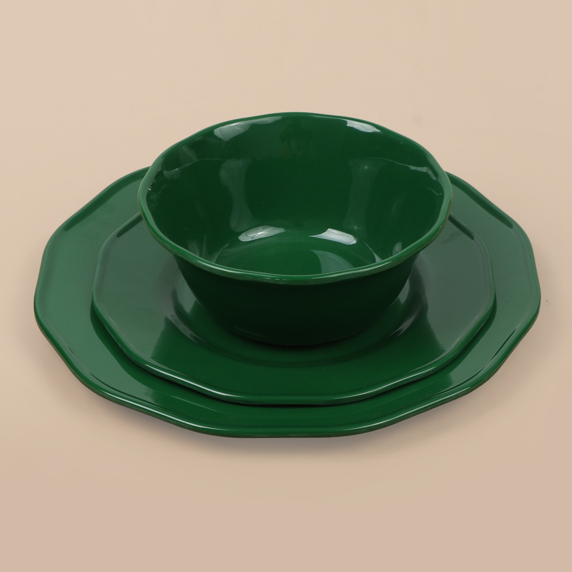 Wholesale melamine discs, porcelain imitation tableware, bone plates, round plates, green flat plates, hotel plates, buffet plates for foreign trade details Picture