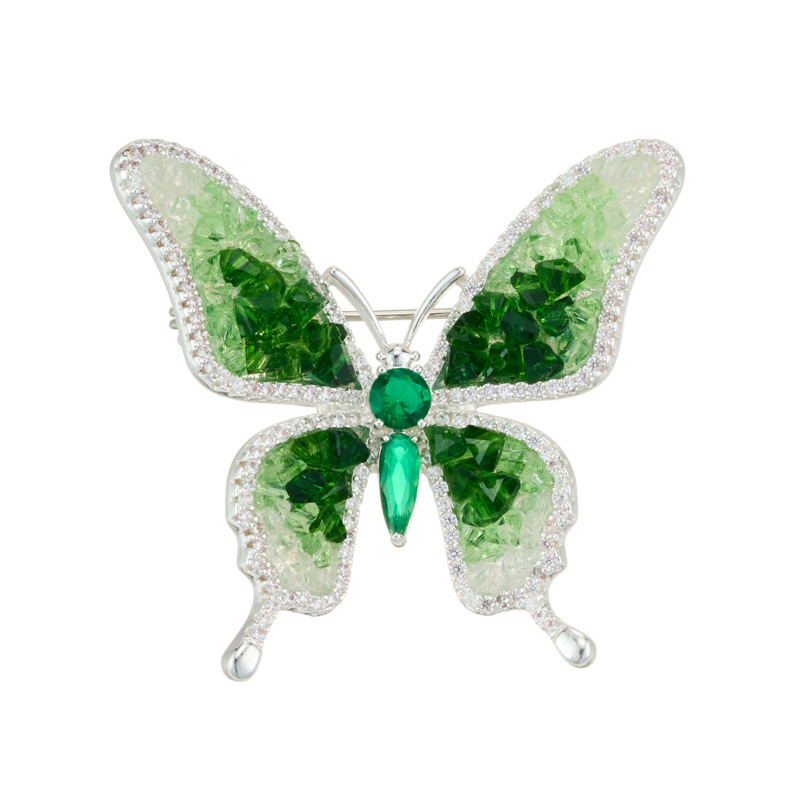 Source factory Forest-themed gradient crystal butterfly brooch, copper alloy micro-inlaid zircon light luxury high-end brooch clothing Item Picture
