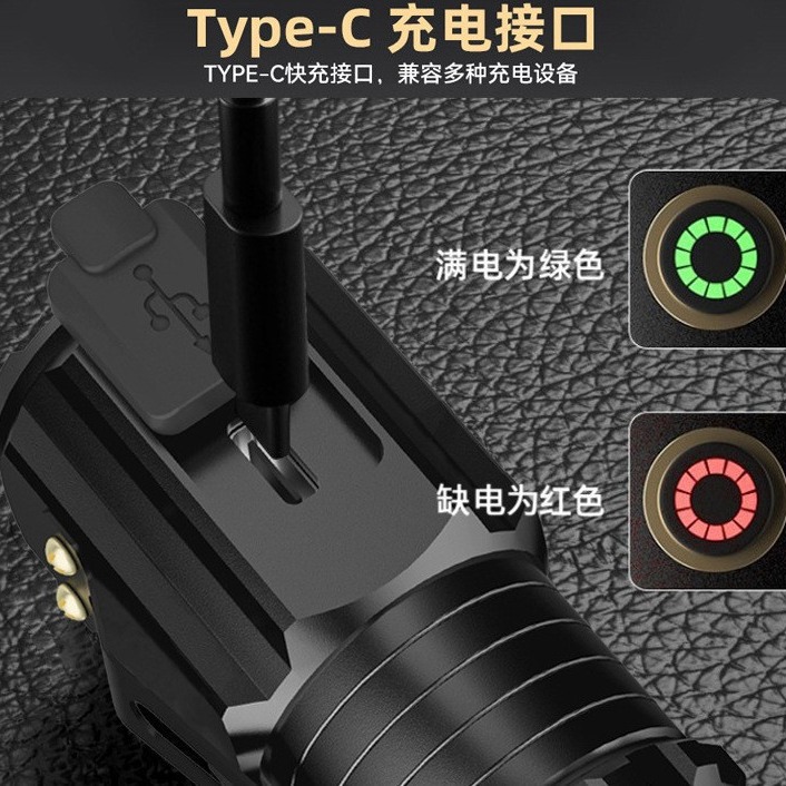 New cross-border high-intensity three-eye long-range flashlight, rechargeable mini portable small hand flashlight, outdoor multi-functional hooded lamp Specification image