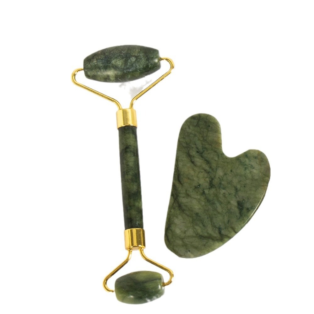 Wholesale of cross-border beauty jade roller massager, facial special gua sha stick, double-headed jade plate gua sha set Item Picture