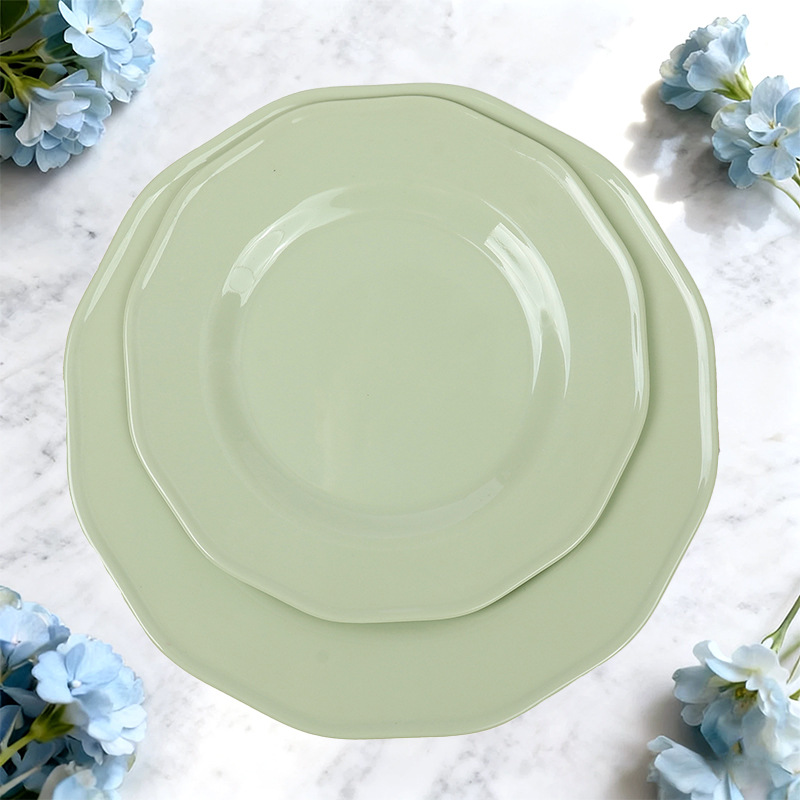 Melamine irregular-shaped rice noodle plates for commercial restaurants, light green stir-fried vegetable and rice noodle snack plates, and side dish plates for hot pot restaurants Specification drawing
