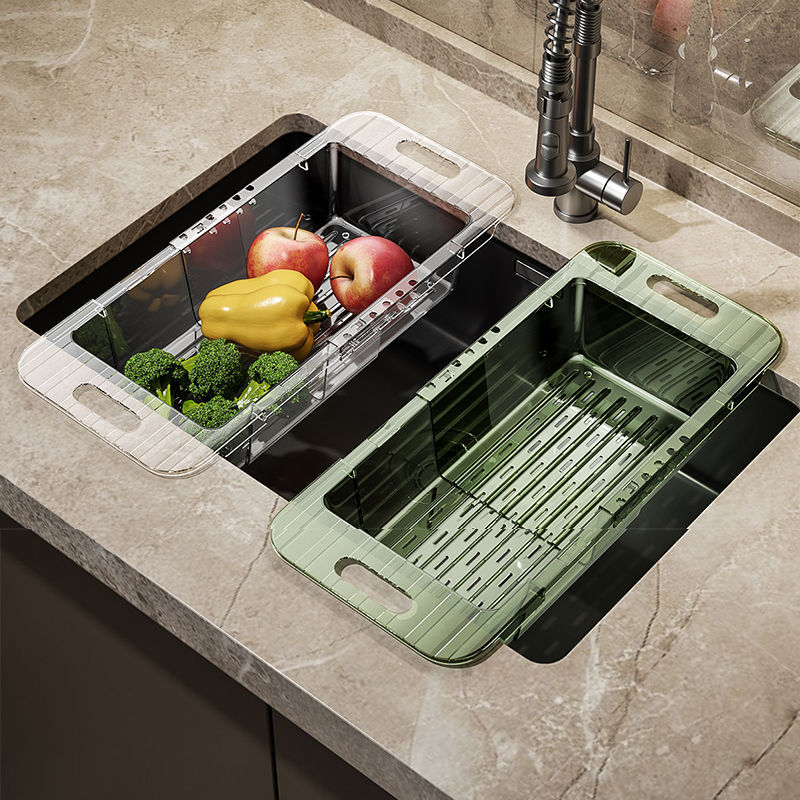 Kitchen telescopic draining rack, washing basin, draining basket, household plastic sink, water filter basket, sink, vegetable basket, storage rack